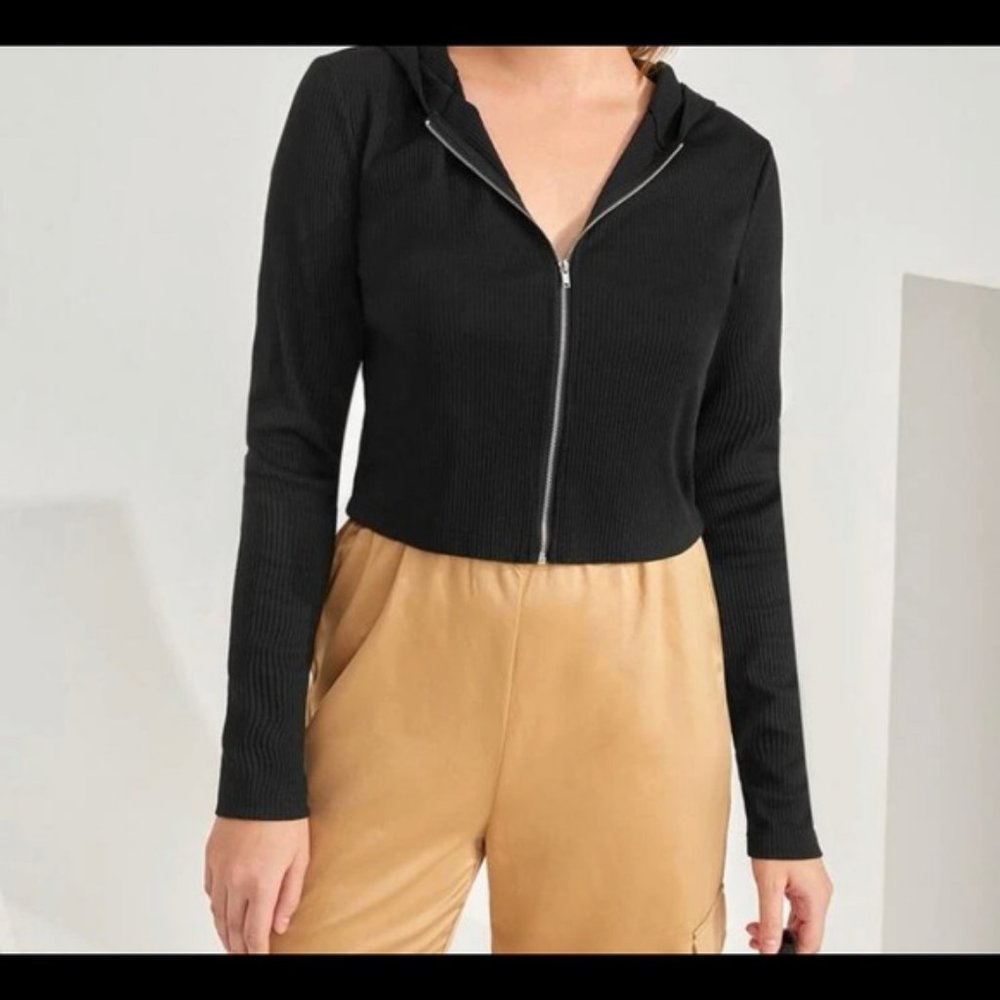 MUST GO!! SHEIN Zip Up Rib-knit Hooded Jacket